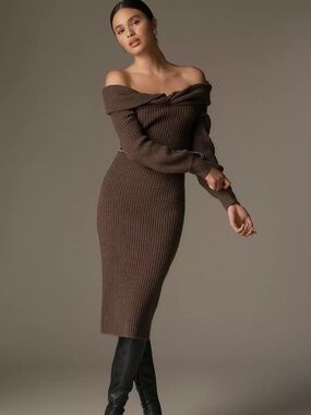🤎 NEW-ASTR The Label Tilde Off-Shoulder Sweater Dress | Brown 🤎